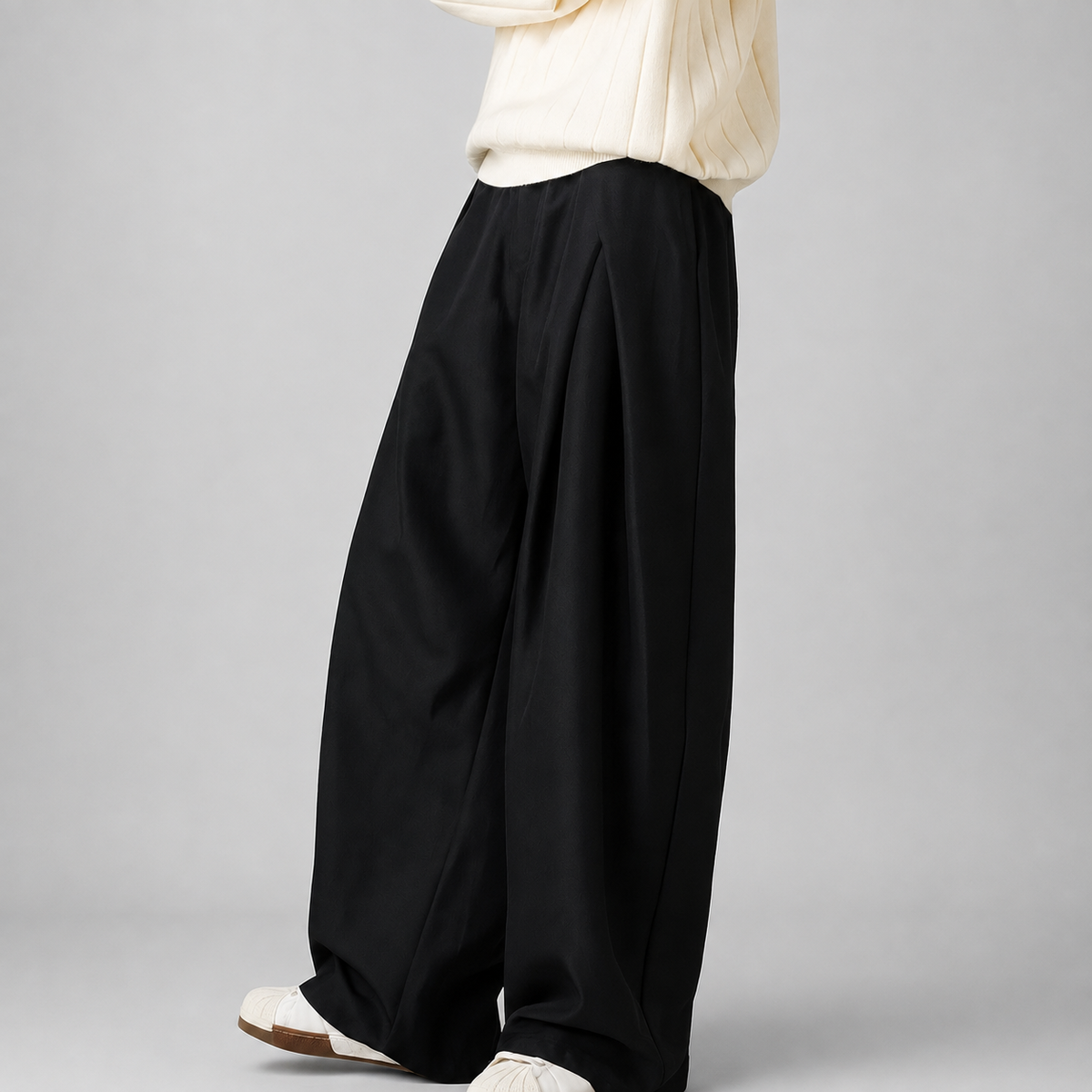 Men's Wide Leg Pleated Trousers — High Waist Tailored Fit 6