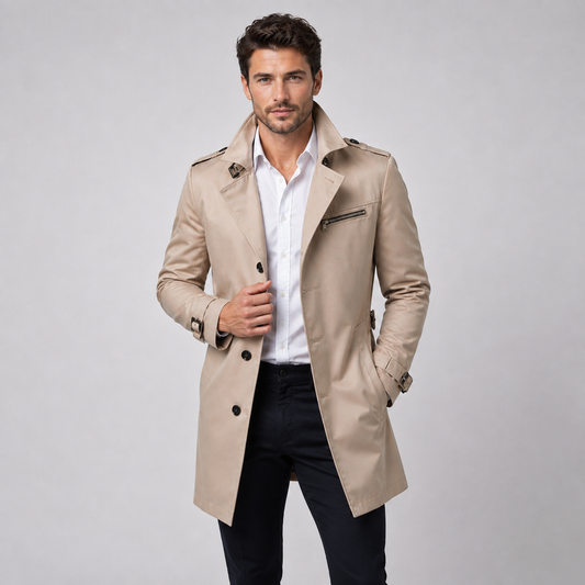 Men's Belted Tailored Trench Coat — Classic Structured Fit 1