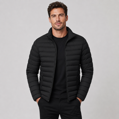 Men's Lightweight Puffer Jacket — Stand Collar Full-Zip 1