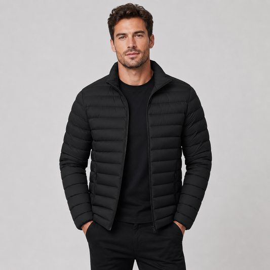 Men's Lightweight Puffer Jacket — Stand Collar Full-Zip 1