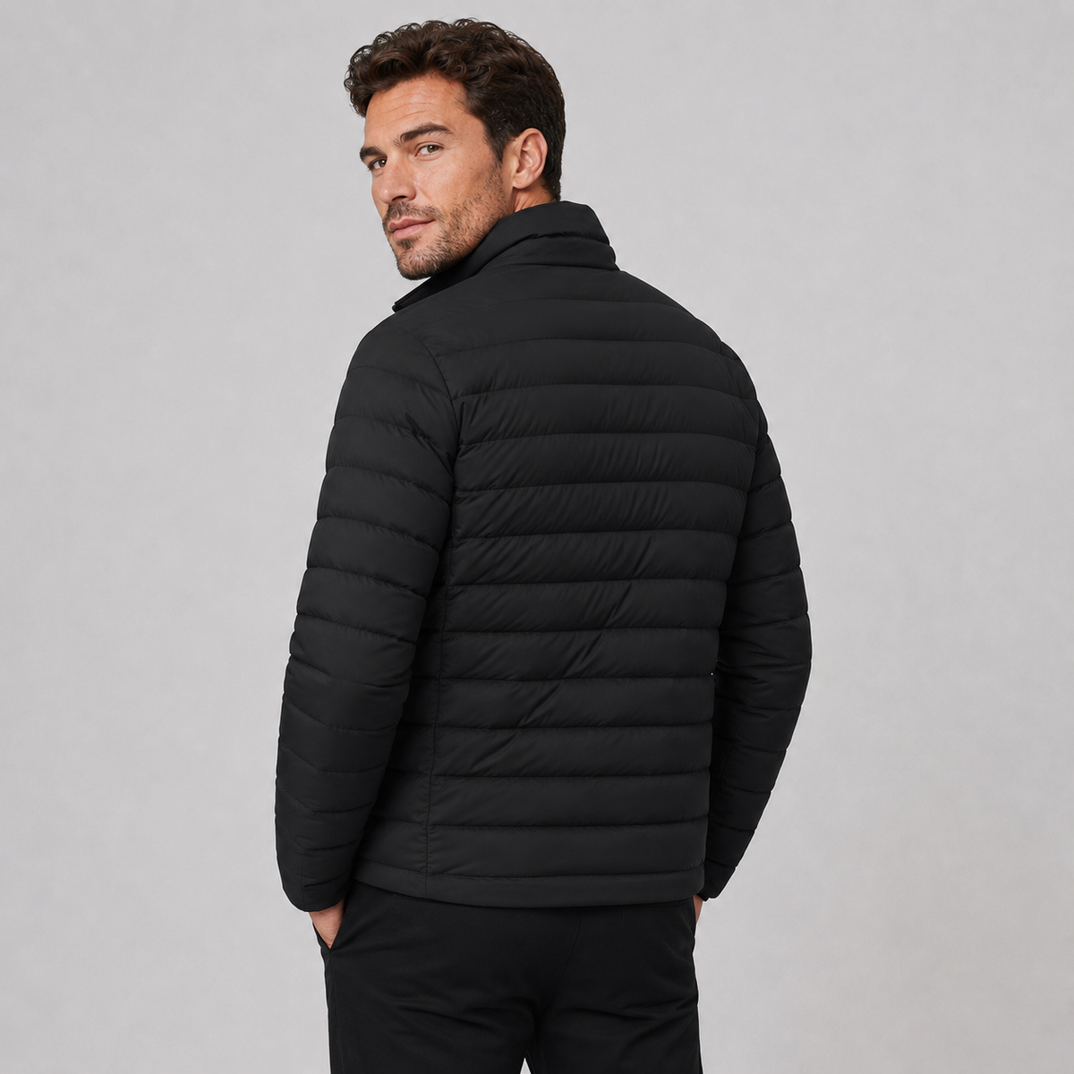 Men's Lightweight Puffer Jacket — Stand Collar Full-Zip 2