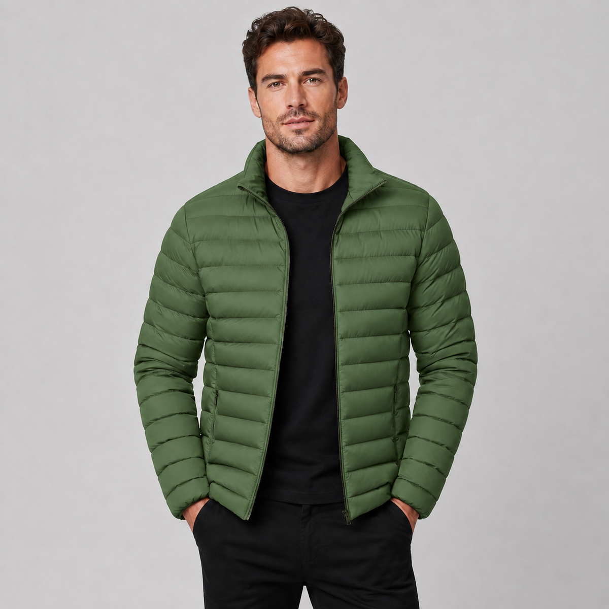 Men's Lightweight Puffer Jacket — Stand Collar Full-Zip 6