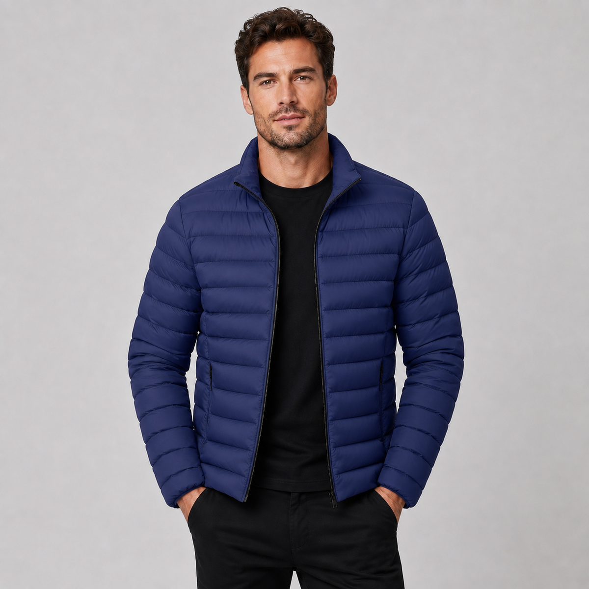 Men's Lightweight Puffer Jacket — Stand Collar Full-Zip 5