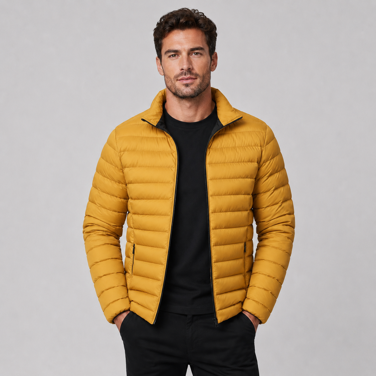 Men's Lightweight Puffer Jacket — Stand Collar Full-Zip 4