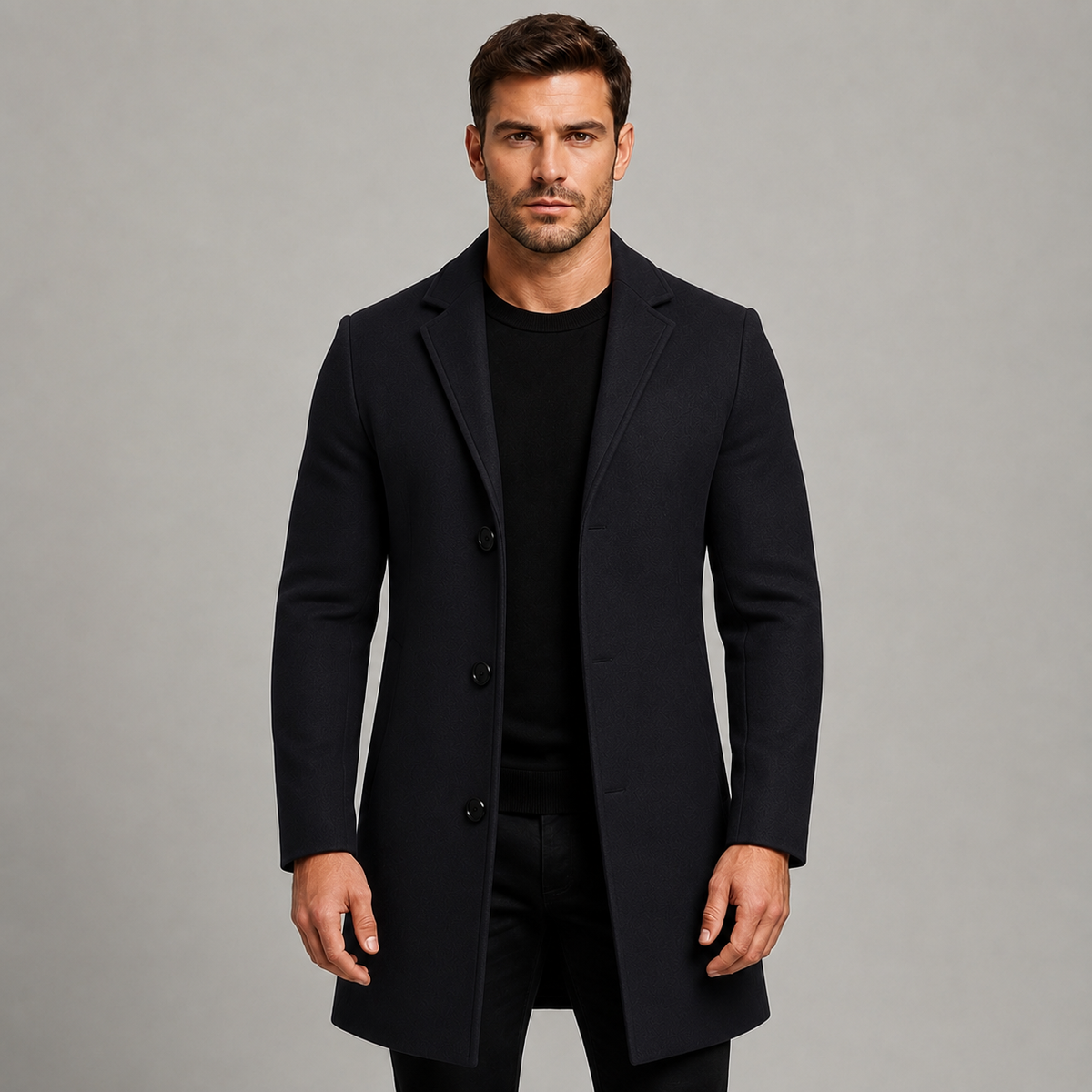 Men's Tailored Longline Overcoat — Single-Breasted Notch Lapel 1