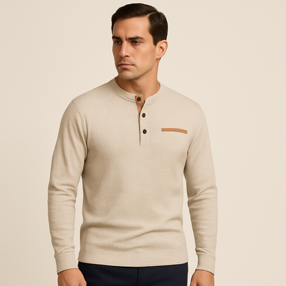 Men's Long Sleeve Ribbed Henley Shirt — Cotton Blend Regular Fit 1