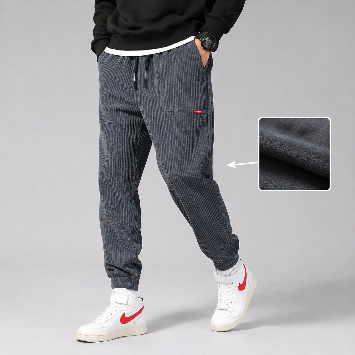 Men's Fleece-Lined Corduroy Joggers — Relaxed Tapered Fit 5