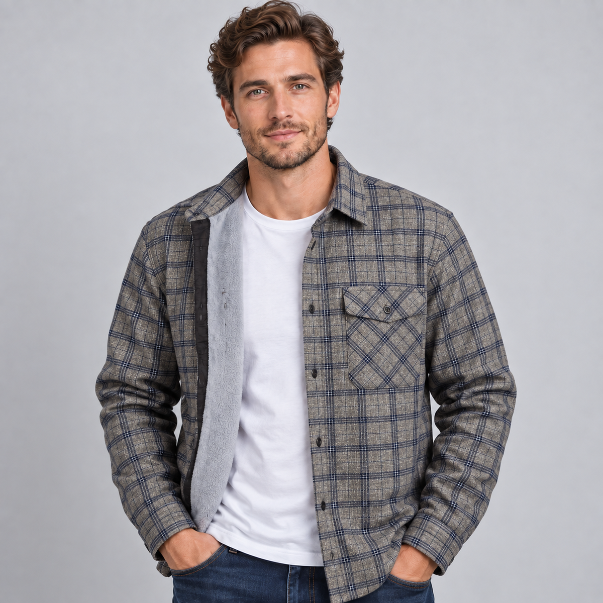 Men's Fleece-Lined Check Flannel Overshirt — Regular Fit 8