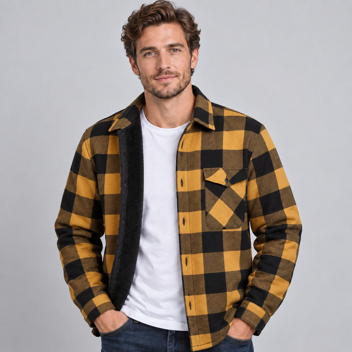 Men's Fleece-Lined Check Flannel Overshirt — Regular Fit 6