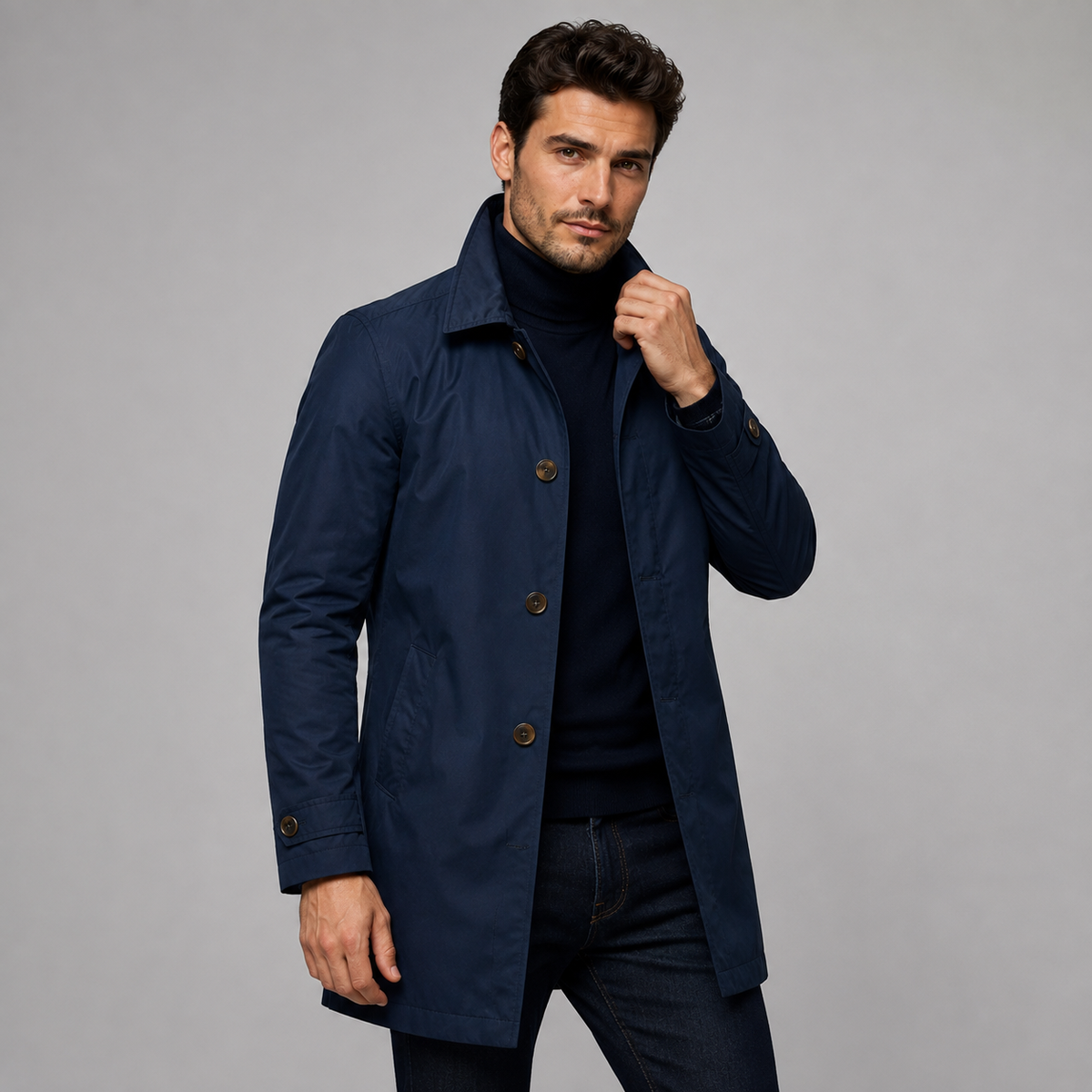 Men's Tailored Longline Coat — Button Front Outerwear 2