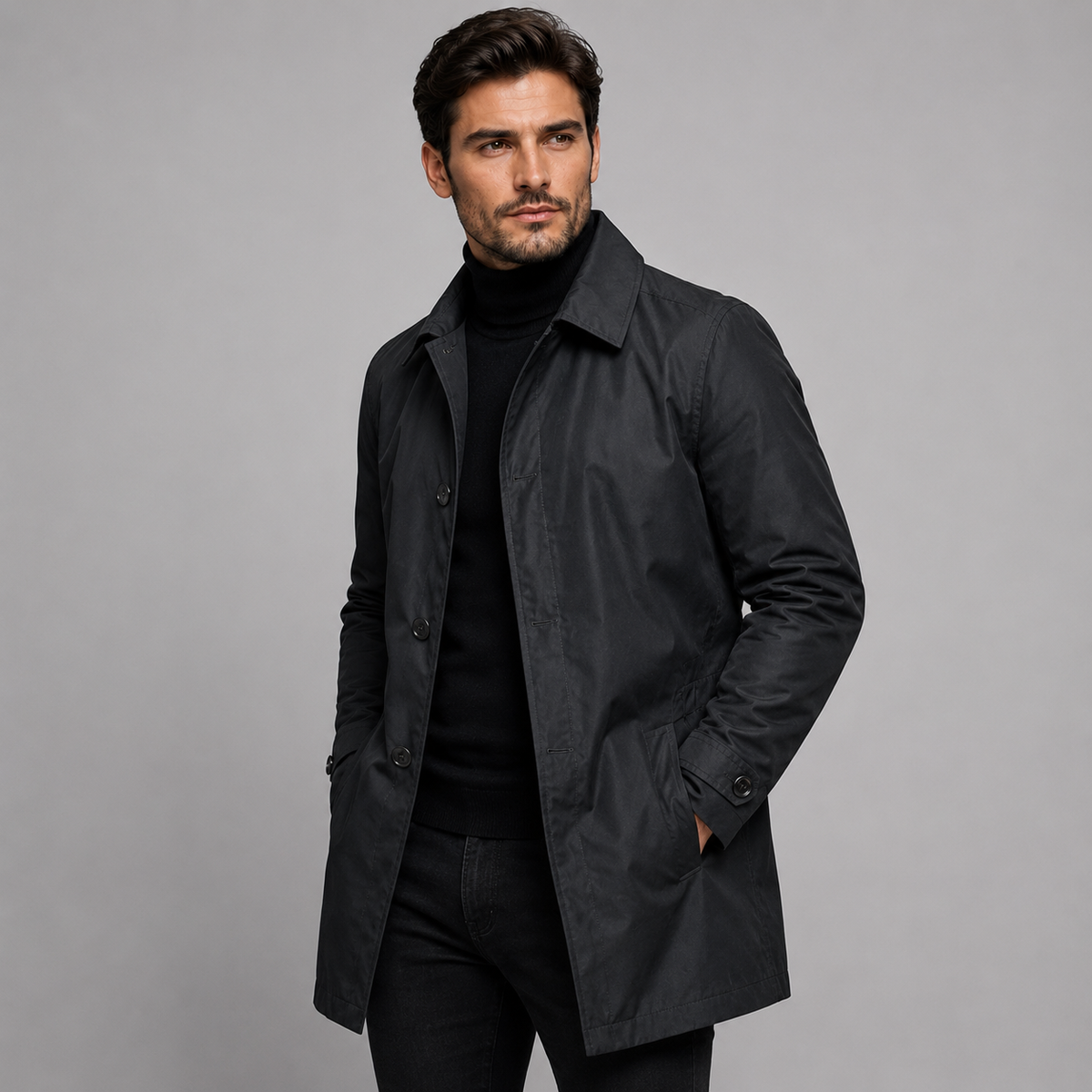 Men's Tailored Longline Coat — Button Front Outerwear 3