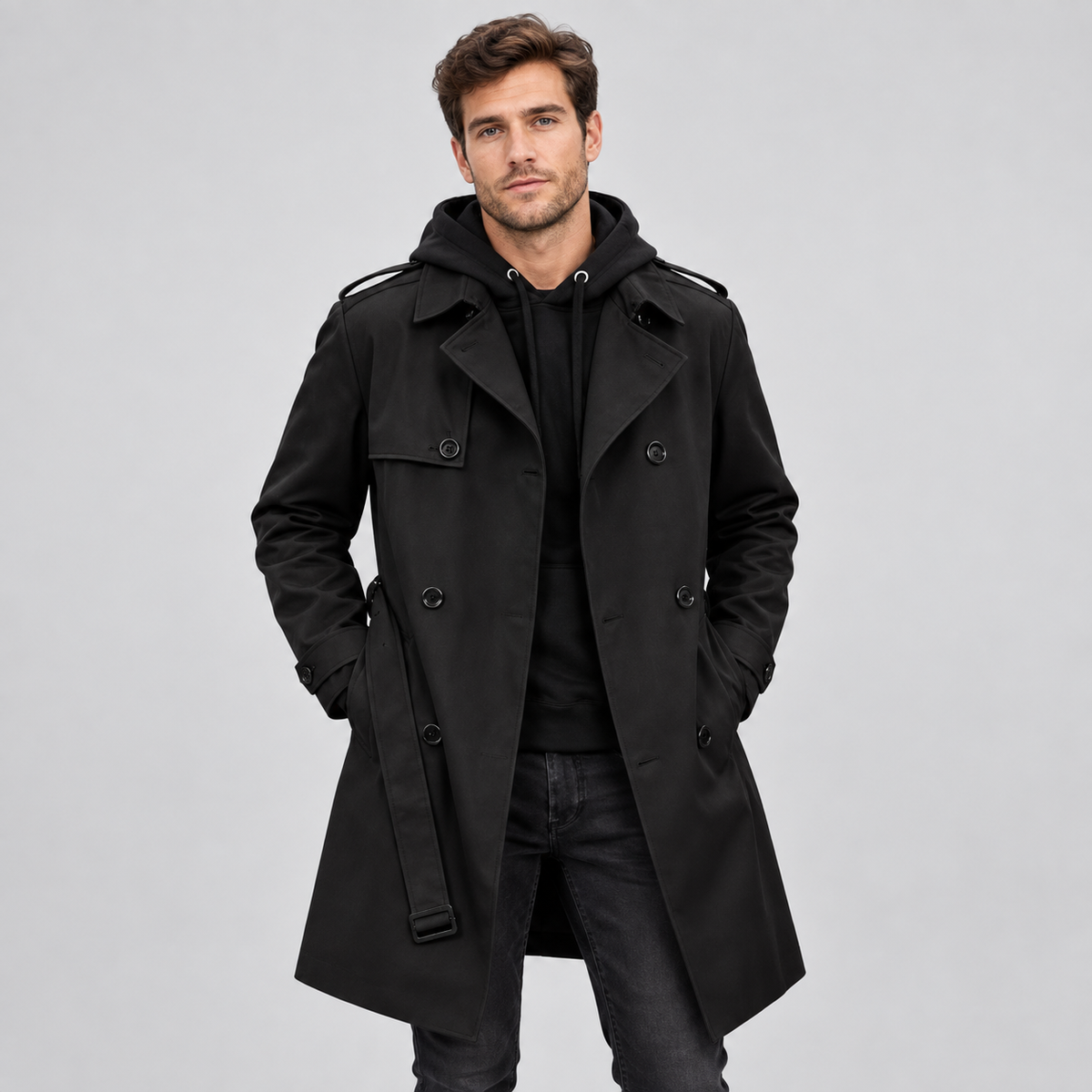 Men's Double Breasted Tailored Trench Coat — Lined Fit 4