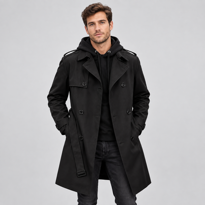 Men's Double Breasted Tailored Trench Coat — Lined Fit 4