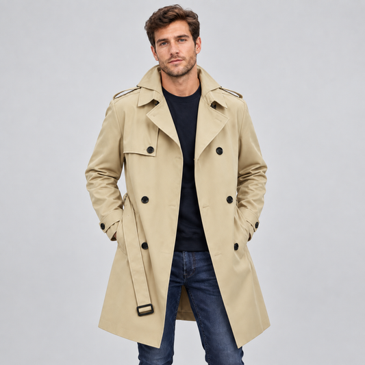 Men's Double Breasted Tailored Trench Coat — Lined Fit 1