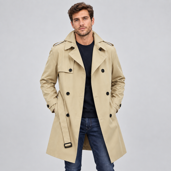 Men's Double Breasted Tailored Trench Coat — Lined Fit 1