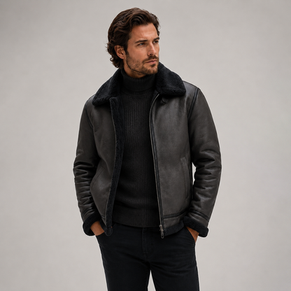 Men's Aviator Jacket — Leather-Look Faux Shearling Winter Coat 3