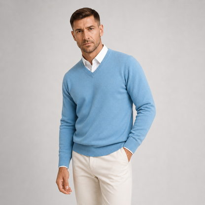 Men's V-Neck Slim Fit Jumper — Fine Gauge Knit Pullover 5