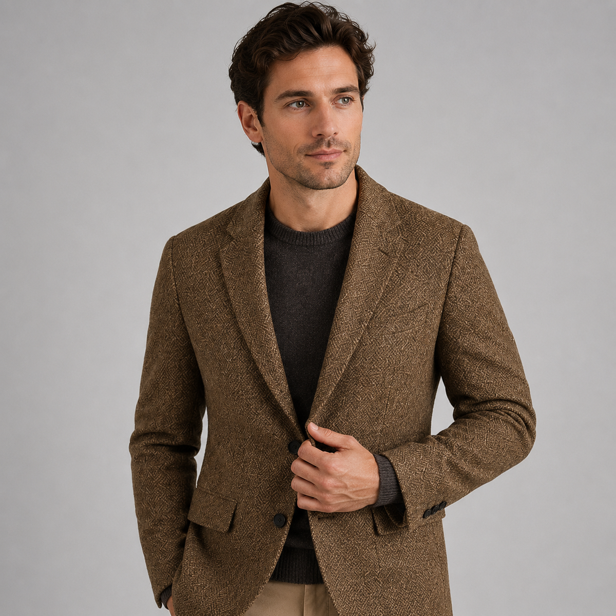 Men's Herringbone Wool-Blend Blazer — Tailored Slim Fit 1