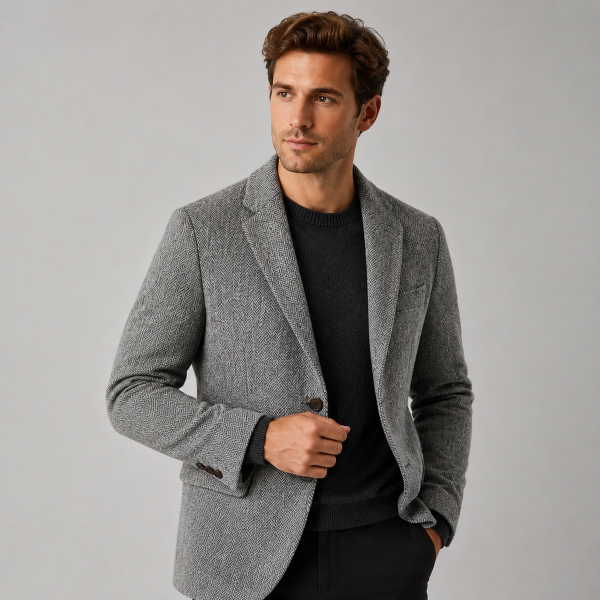 Men's Herringbone Wool-Blend Blazer — Tailored Slim Fit 2