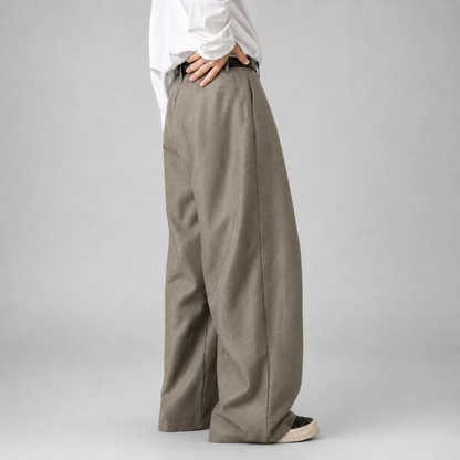 Men's Wide Leg Pleated Trousers — High Waist Tailored Fit 2