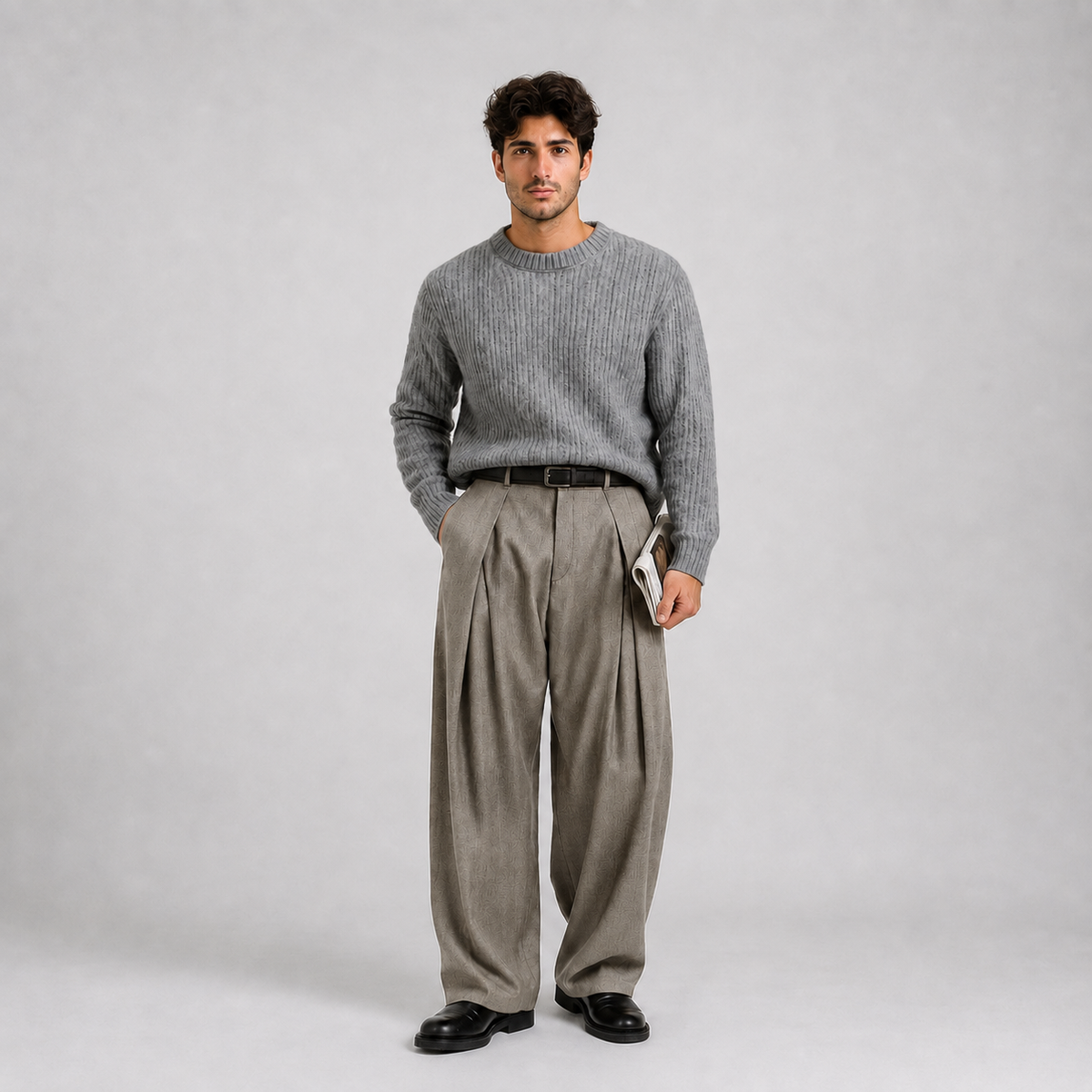 Men's Wide Leg Pleated Trousers — High Waist Tailored Fit 3