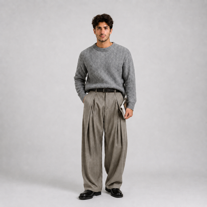 Men's Wide Leg Pleated Trousers — High Waist Tailored Fit 3