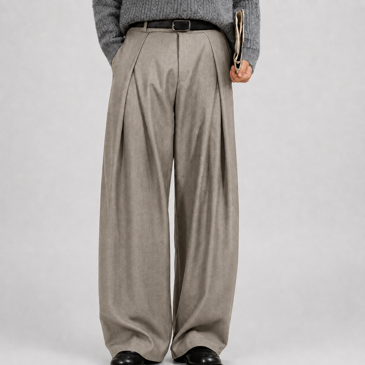 Men's Wide Leg Pleated Trousers — High Waist Tailored Fit 1