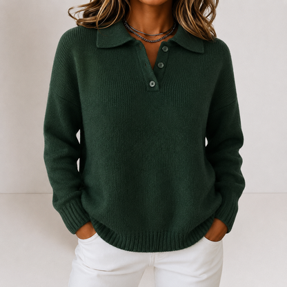 Polo Collar Knit Sweater with Button Placket — Relaxed Fit 7