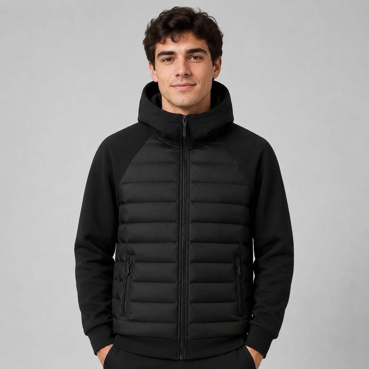 Men's Hooded Down Jacket — Quilted Panels, Lightweight Warmth 1