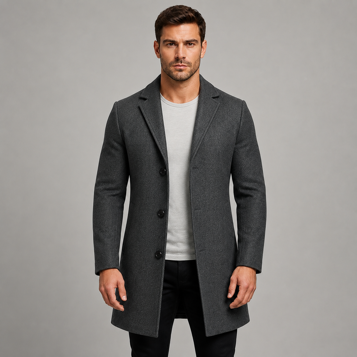 Men's Tailored Longline Overcoat — Single-Breasted Notch Lapel 4