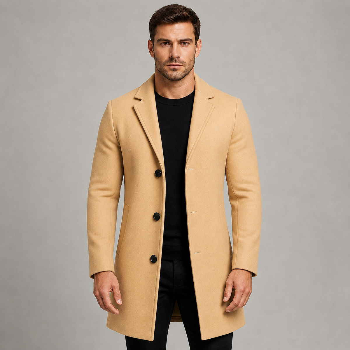 Men's Tailored Longline Overcoat — Single-Breasted Notch Lapel 5