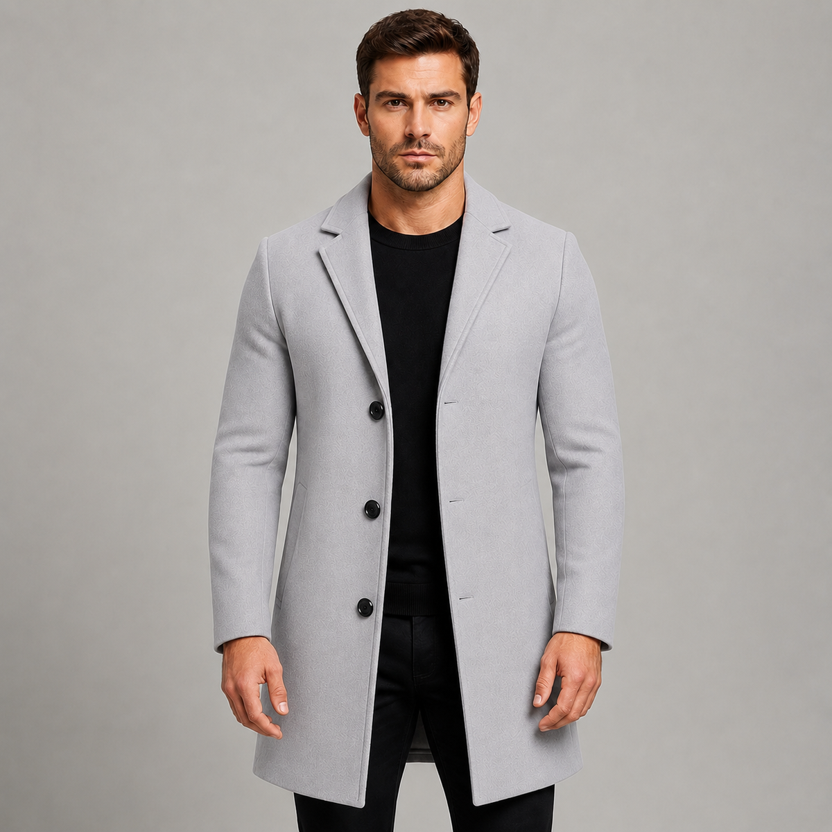 Men's Tailored Longline Overcoat — Single-Breasted Notch Lapel 7