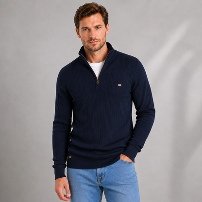 Men's Quarter Zip Ribbed Jumper — Funnel Neck Sweater 1