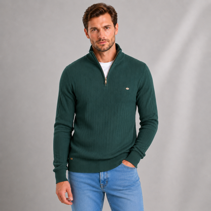 Men's Quarter Zip Ribbed Jumper — Funnel Neck Sweater 9