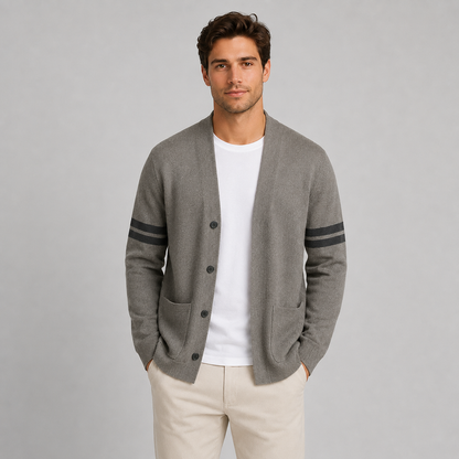 Men's Varsity Stripe V-Neck Cardigan — Button-Up Knit 2