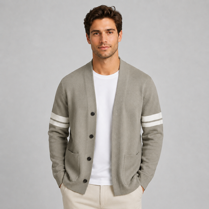 Men's Varsity Stripe V-Neck Cardigan — Button-Up Knit 3