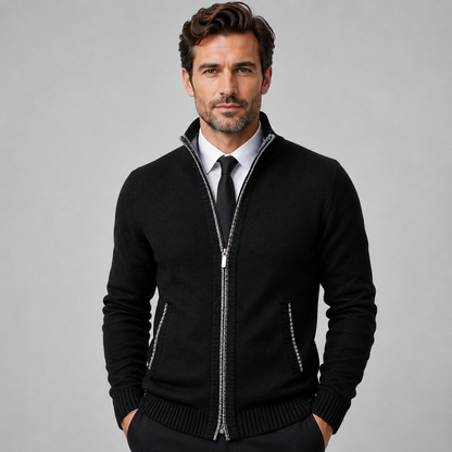 Men's Fleece Zip-Up Cardigan — Stand Collar Full Zip 1