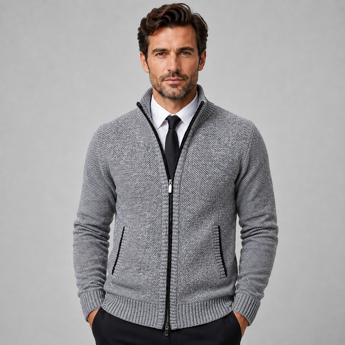 Men's Fleece Zip-Up Cardigan — Stand Collar Full Zip 5