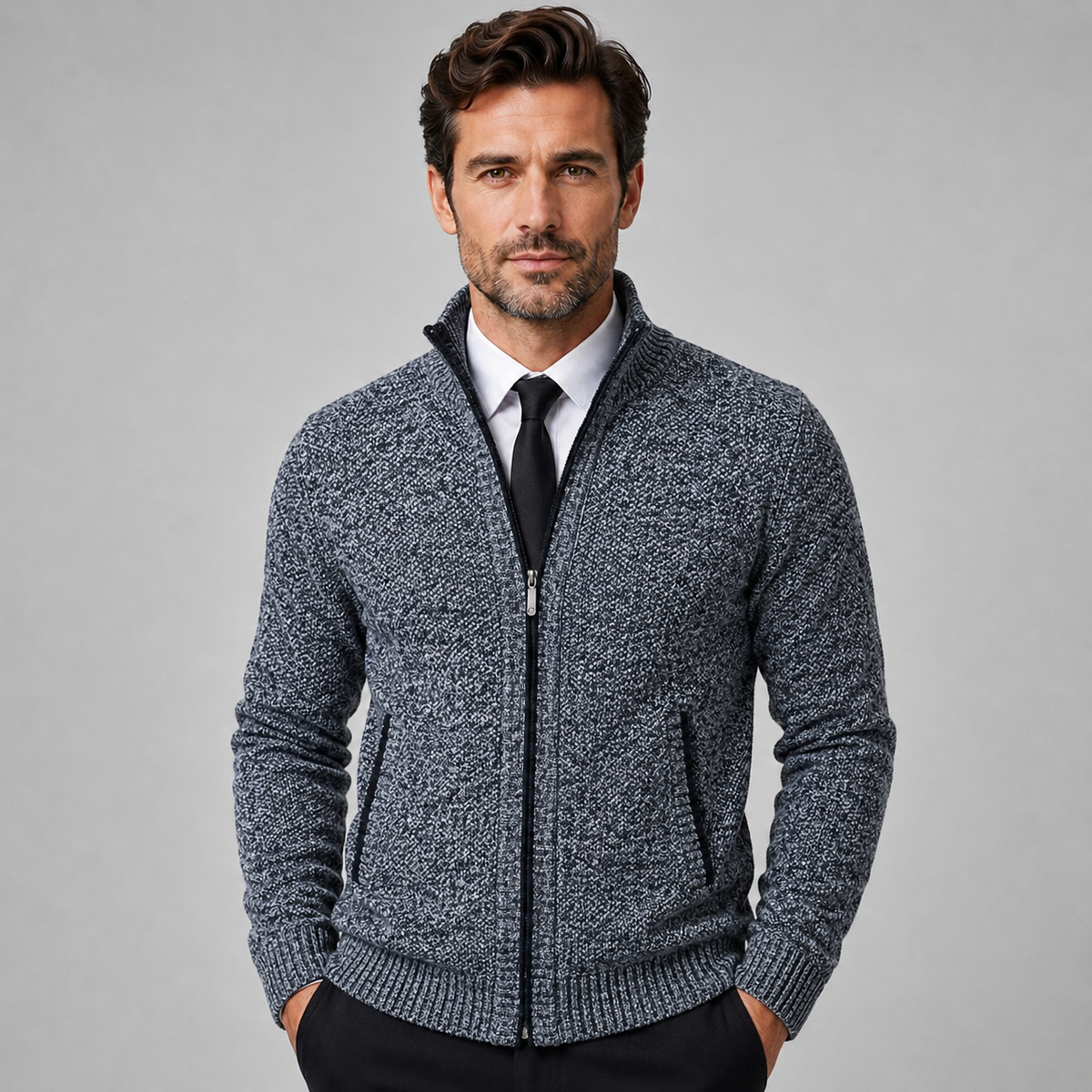 Men's Fleece Zip-Up Cardigan — Stand Collar Full Zip 4