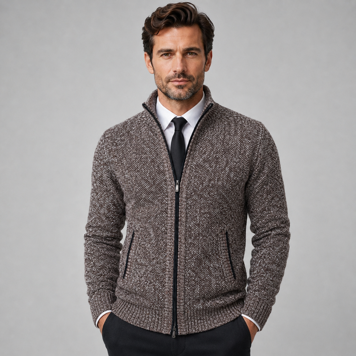 Men's Fleece Zip-Up Cardigan — Stand Collar Full Zip 7