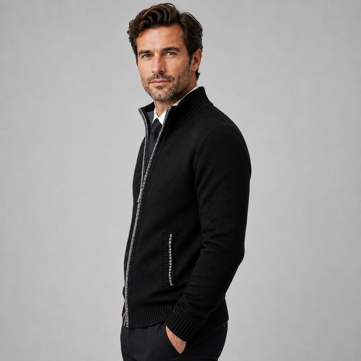 Men's Fleece Zip-Up Cardigan — Stand Collar Full Zip 3