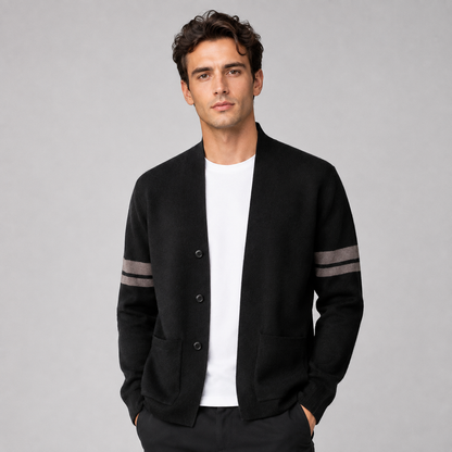 Men's Varsity Stripe V-Neck Cardigan — Button-Up Knit 1