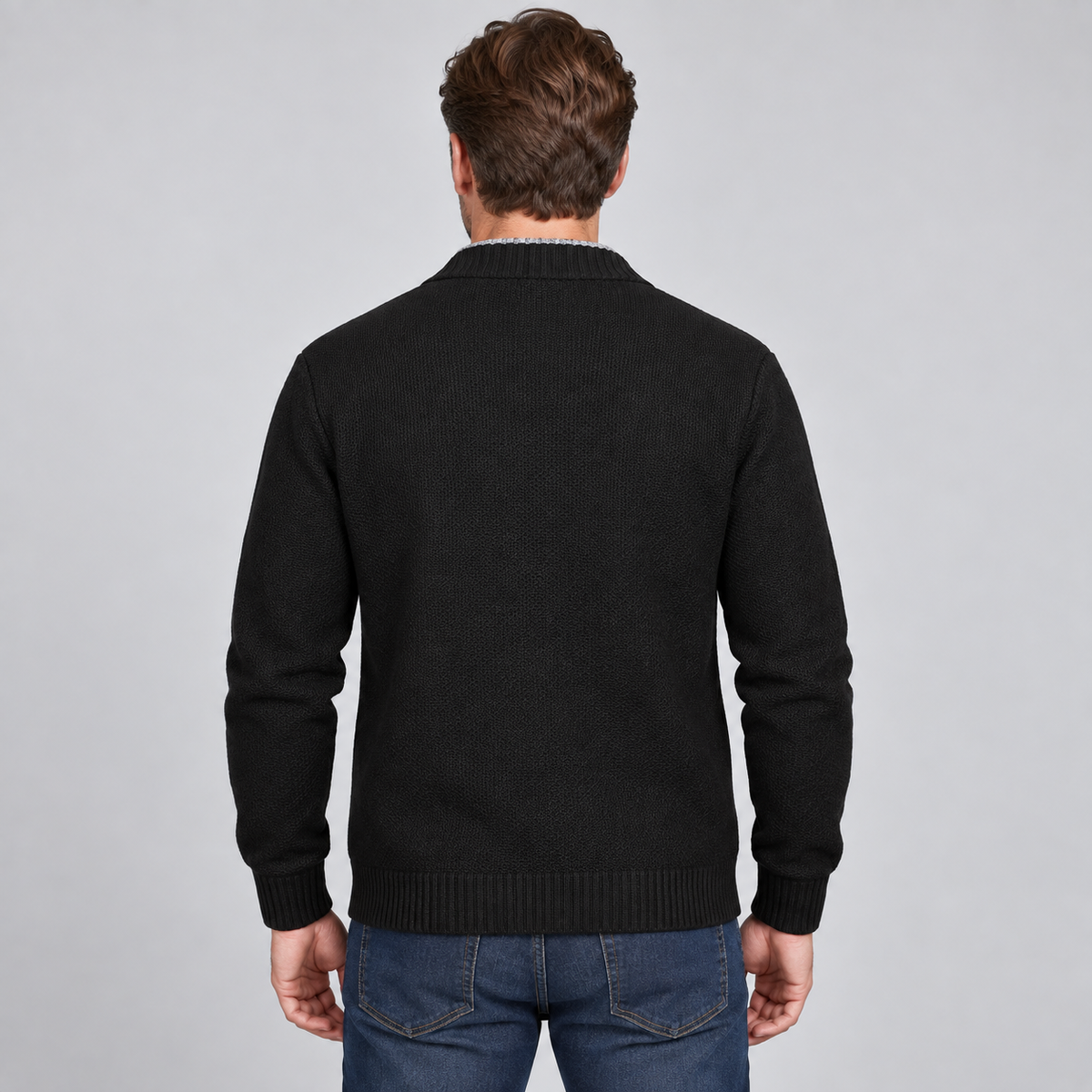 Men's Fleece-Lined V-Neck Cardigan — Button Front Knit 2