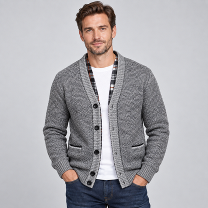Men's Fleece-Lined V-Neck Cardigan — Button Front Knit 4