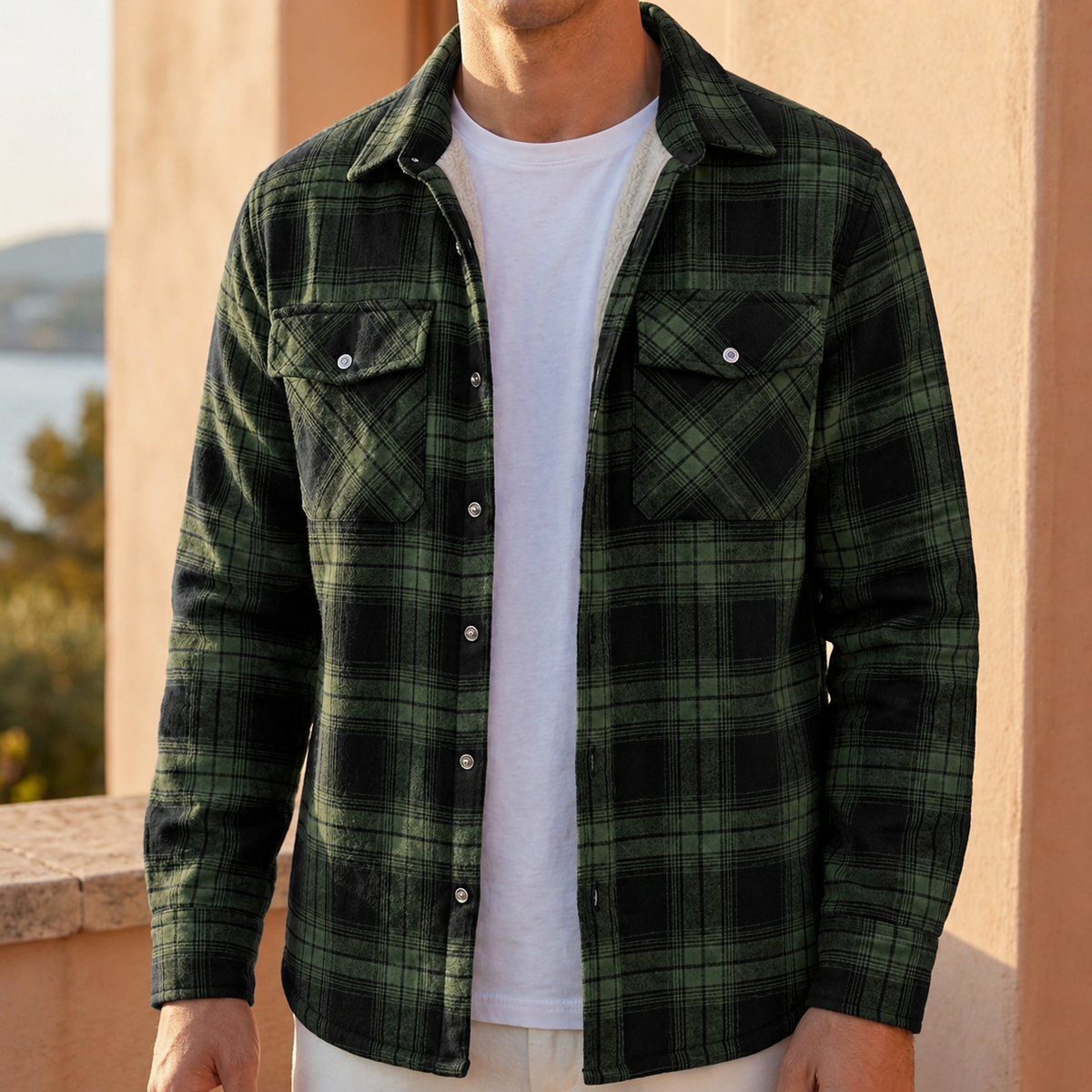 Men's Sherpa Lined Plaid Jacket — Warm Button-Front Coat 2