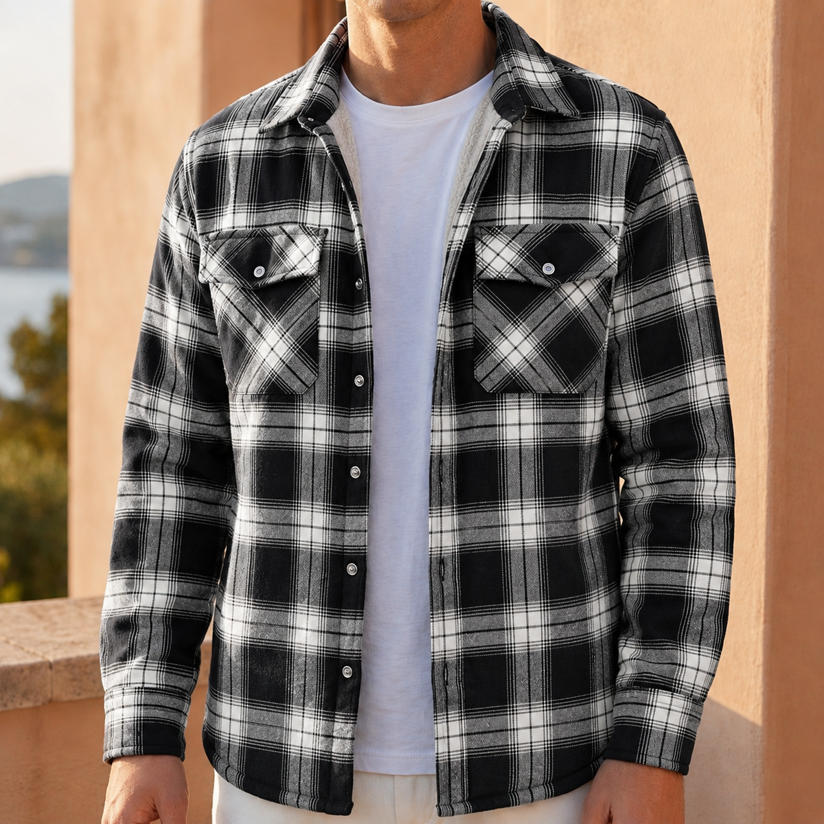Men's Sherpa Lined Plaid Jacket — Warm Button-Front Coat 4