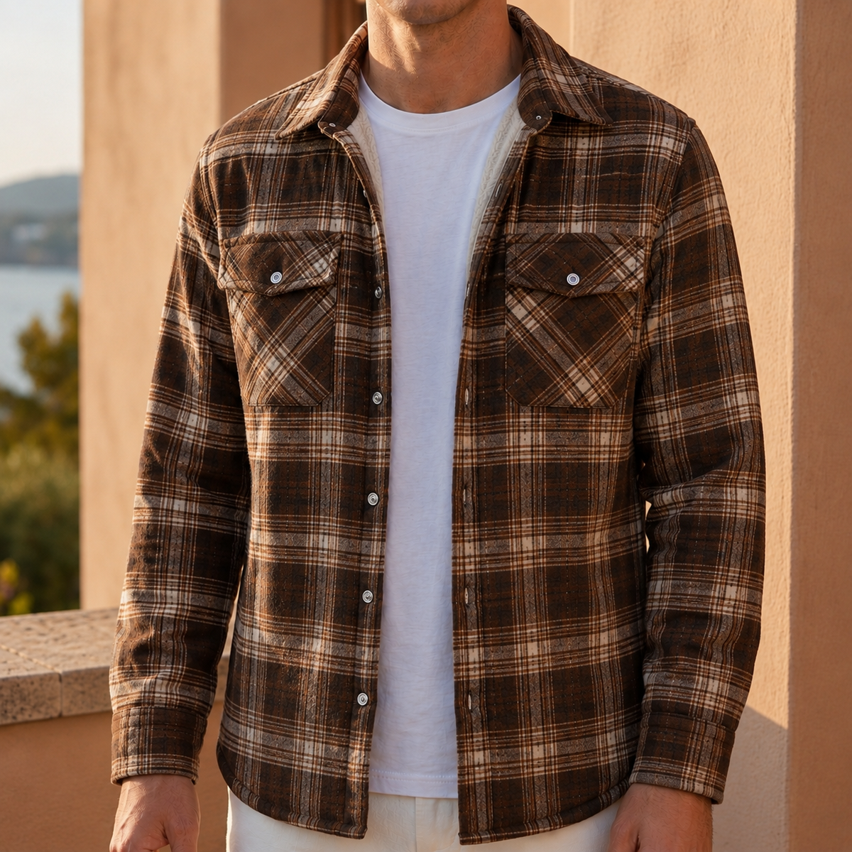 Men's Sherpa Lined Plaid Jacket — Warm Button-Front Coat 5