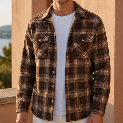 Men's Sherpa Lined Plaid Jacket — Warm Button-Front Coat 5
