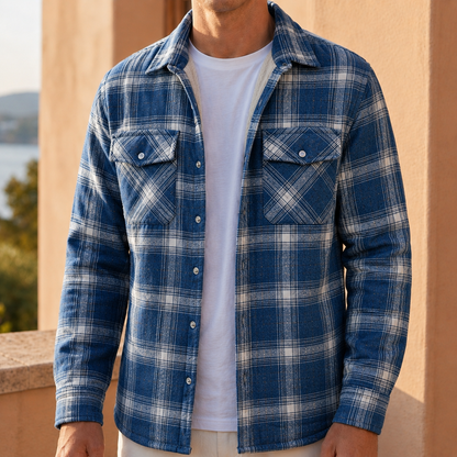 Men's Sherpa Lined Plaid Jacket — Warm Button-Front Coat 7