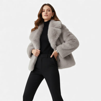 Women's Faux Fur Lapel Short Coat — Snap Button Jacket 2